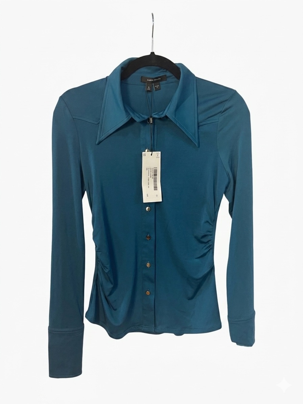 Karen Millen Teal Button-Front Long Sleeve Shirt